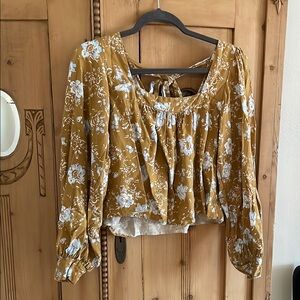 Free People Mustard Floral Blouse